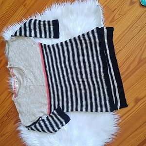 Half sleeve Navy and Tan Striped Supersoft Pink Rose Size Large Sweater